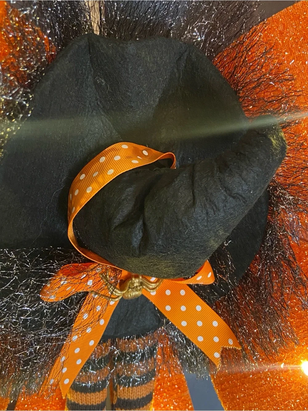 LED Lighted Halloween Witch Bow Door Hanger - Orange & Black‎ 24”
